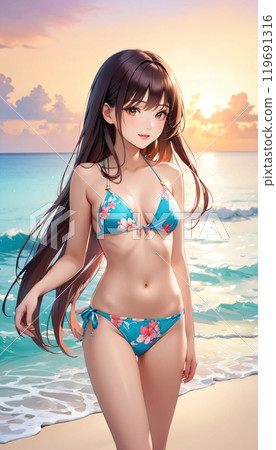 熱帶海灘上的年輕泳裝女人 熱帶海灘上的年輕泳裝女人 119691316