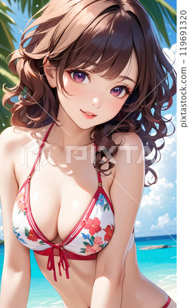 Young woman in swimsuit on tropical beach Young woman in swimsuit on tropical beach 119691320