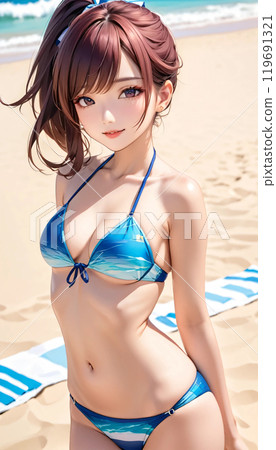 Young woman in swimsuit on tropical beach Young woman in swimsuit on tropical beach 119691321