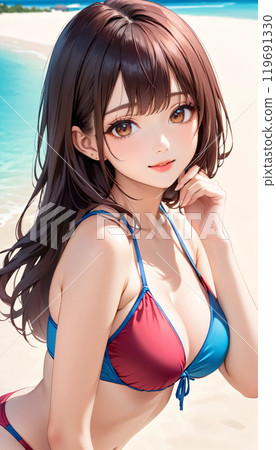 熱帶海灘上的年輕泳裝女人 119691330