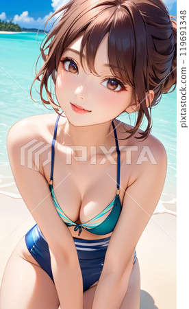 Young woman in swimsuit on tropical beach Young woman in swimsuit on tropical beach 119691348