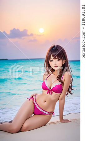 熱帶海灘上的年輕泳裝女人 熱帶海灘上的年輕泳裝女人 119691381