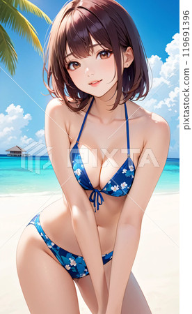 Young woman in swimsuit on tropical beach 119691396