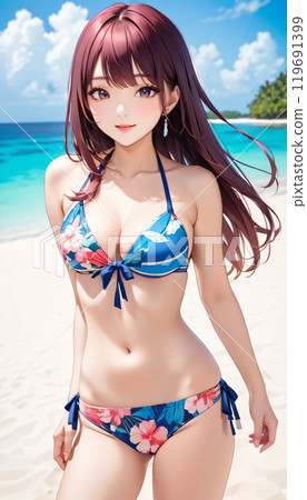 Young woman in swimsuit on tropical beach 119691399