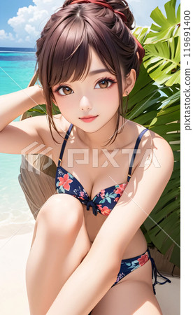 Young woman in swimsuit on tropical beach 119691400