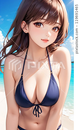 Young woman in swimsuit on tropical beach 119691465