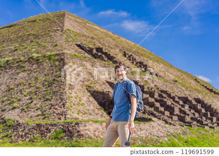 Male tourist exploring Teotihuacan, Mexico. Cultural heritage, ancient ruins, and archaeological adventure concept 119691599