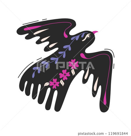 Folk ornamental bird and flowers. Best for greeting card. Template vector illustration. 119691844