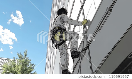 Man working on the exterior of a building 119691967