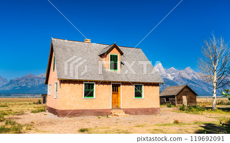 Historic John Moulton Homestead at Mormon Row in Grand Teton National Park in Wyoming, United States 119692091