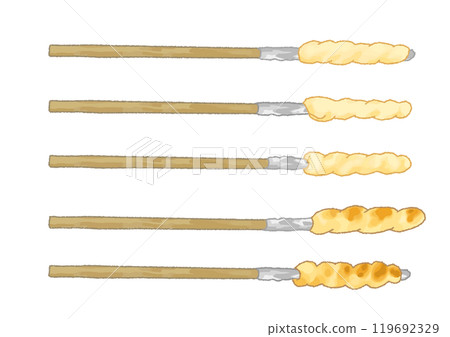Bread sticks before baking and slightly browned bread sticks - hand-drawn illustration set 119692329