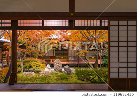 Autumn in Higashiyama, Kyoto, Kenninji Temple, Shion Garden covered in autumn leaves 119692430