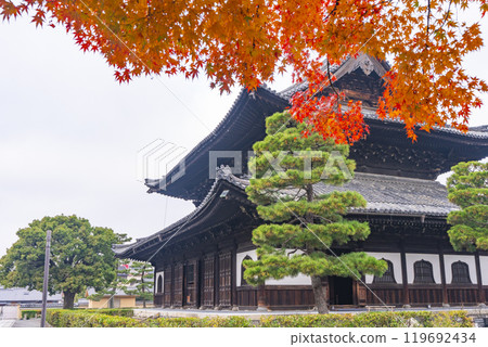 Autumn in Higashiyama, Kyoto: Kenninji Temple, the lecture hall (Nekado) surrounded by autumn leaves 119692434