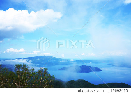 View from the Tsubestoge Observatory, Lake Kussharo, Hokkaido View from the Tsubestoge Observatory, Lake Kussharo, Hokkaido 119692463