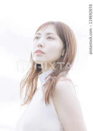 Woman with empty background Woman with empty background 119692658