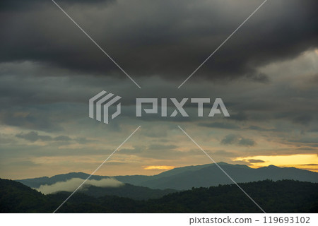 Dramatic dark storm rain clouds black sky background. Dark thunderstorm clouds rainny atmosphere. Meteorology danger windstorm disasters climate. Dark cloudscape storm disaster gloomy gray cloud sky Dramatic dark storm rain clouds black sky background. Dark thunderstorm clouds rainny atmosphere. Meteorology danger windstorm disasters climate. Dark cloudscape storm disaster gloomy gray cloud sky 119693102
