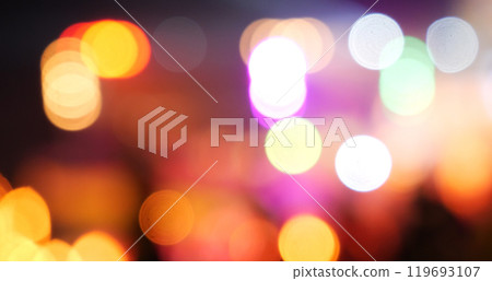 Colorful Bokeh abstract blurred background music festival stage show performance party. Vibrant bokeh background spark animate motion. Backdrop display with twinkling night life shape blinking light 119693107