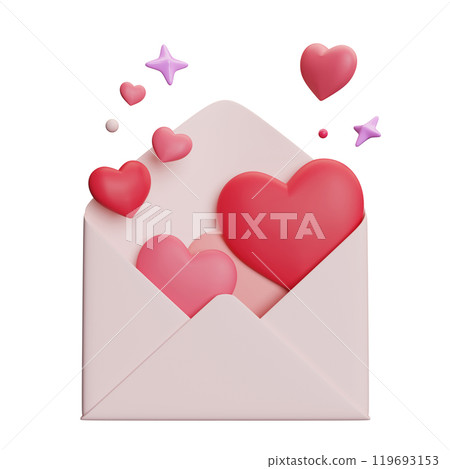Hearts pouring out of letters 3D graphic 119693153