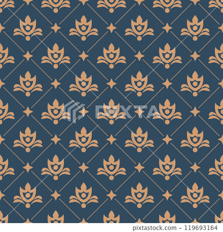 Seamless pattern with gold pattern. Heraldic pattern. Template for packaging, textiles, stylish postcards, invitations, backgrounds and creative design 119693164
