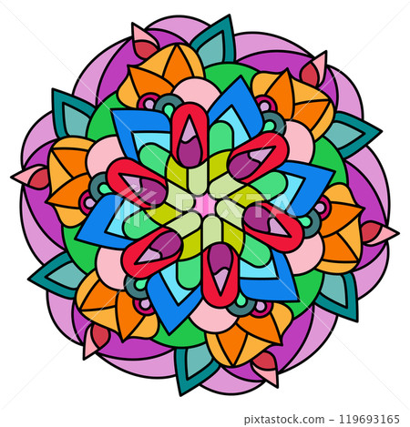Colorful mandala pattern. Symmetrical ornament in Tantric yoga of Buddhism and Hinduism. A design element for a creative idea 119693165