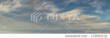 Banner Tropical summer blue sky fluffy white cloud summertime on light sunny day cloudscape. Panoramic Clear bright blue skyline spring sunlight climate background. Heaven blue ecology for web banner Banner Tropical summer blue sky fluffy white cloud summertime on light sunny day cloudscape. Panoramic Clear bright blue skyline spring sunlight climate background. Heaven blue ecology for web banner 119693226