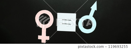 Equation sign between pink female and blue male symbols Equation sign between pink female and blue male symbols 119693255