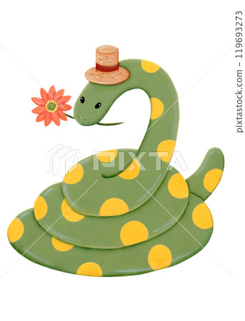 Snake Year New Year's Card Material: Snake holding a flower 119693273