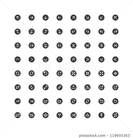 簡單的黑色圓形按鈕箭頭圖示集 119693363