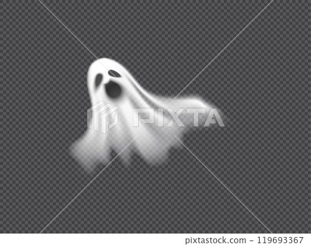 Vector illustration of realistic screaming ghost isolated on dark transparent background. Vector illustration of realistic screaming ghost isolated on dark transparent background. 119693367