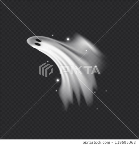 Vector illustration of black and white halloween ghost figure with sparkling particles. 119693368