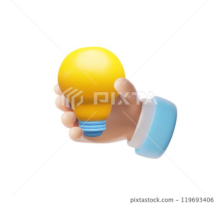Vector 3D illustration of human hand holding yellow light bulb. Vector 3D illustration of human hand holding yellow light bulb. 119693406