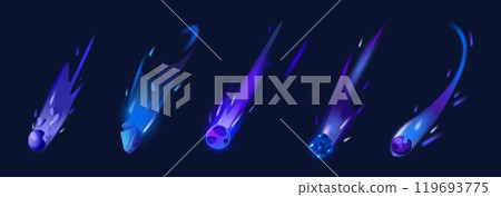 Blue asteroid with fire. Space meteor trail vector 119693775