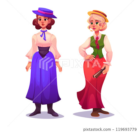19th centure people and victorian woman fashion 119693779