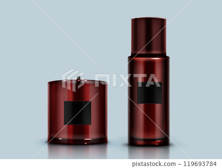 Glass candle mockup with cosmetic bottle isolated Glass candle mockup with cosmetic bottle isolated 119693784