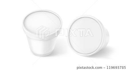 Ice cream plastic cup mockup. White yogurt jar Ice cream plastic cup mockup. White yogurt jar 119693785