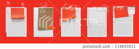 Blank memo note paper glued with adhesive tape. Blank memo note paper glued with adhesive tape. 119693811