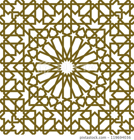 Seamless arabic geometric ornament in brown color. Seamless arabic geometric ornament in brown color. 119694036