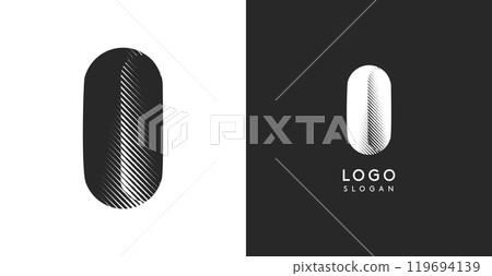 O vector letter. Sharp contrast monogram strike diagonal hatching for industrial yet modern look. High bold logo template. Logotype concept design for brand in tech, architecture, fashion O vector letter. Sharp contrast monogram strike diagonal hatching for industrial yet modern look. High bold logo template. Logotype concept design for brand in tech, architecture, fashion 119694139