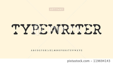 Typewriter alphabet, vintage nostalgic letters, authentic, worn font for timeless logo, book cover, aged editorial text, heritage branding. Literary typography. Vector typeset. Typewriter alphabet, vintage nostalgic letters, authentic, worn font for timeless logo, book cover, aged editorial text, heritage branding. Literary typography. Vector typeset. 119694143