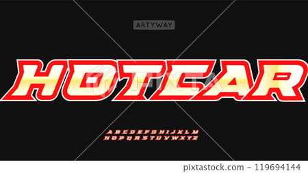 Speed angular alphabet with bold outlines and dynamic italic slants for adrenaline of motorsports and cartoon action, energetic logo, racing headlines, kid automotive branding. Vector typeset. 119694144