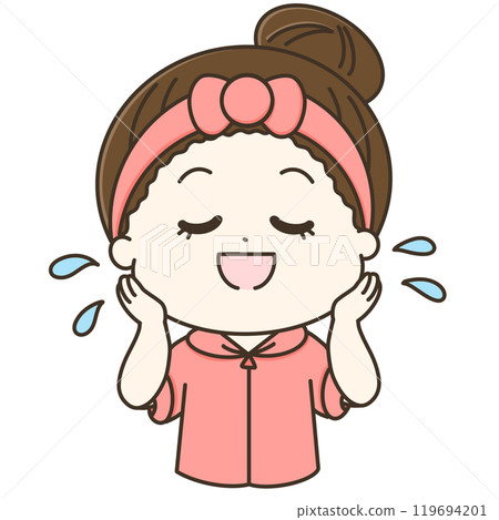 一個女人用水洗皮膚的可愛插圖(粉紅色) 一個女人用水洗皮膚的可愛插圖(粉紅色) 119694201