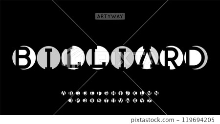 Balls font, negative space cutout letters, billiard inspired font for gaming design, retro modern headline, creative bar logo, classic yet trendy typography. Vector typeset. Balls font, negative space cutout letters, billiard inspired font for gaming design, retro modern headline, creative bar logo, classic yet trendy typography. Vector typeset. 119694205