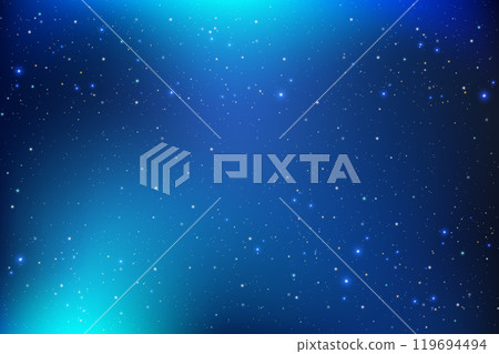 Blue space background with stars and sparkles. Vector night dark gradient universe. Winter cosmic dreamy backdrop. Dreamy abstract wallpaper Blue space background with stars and sparkles. Vector night dark gradient universe. Winter cosmic dreamy backdrop. Dreamy abstract wallpaper 119694494