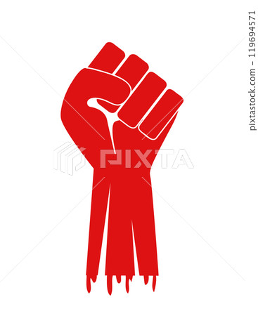 Vector illustration of a blooding clenched fist held high in protest Vector illustration of a blooding clenched fist held high in protest 119694571