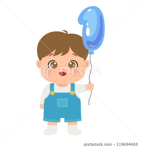 Cute baby boy with balloon number one 119694688