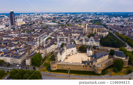 Drone view of ancient Chateau and Nantes Cathedral, France Drone view of ancient Chateau and Nantes Cathedral, France 119694815
