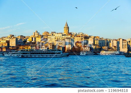 Karakoy quarter and Galata Tower from Golden Horn Bay, Istanbul 119694818