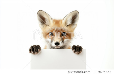 A fox holding a white piece of paper 119694868