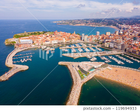 Cityscape and marina of Gijon 119694933