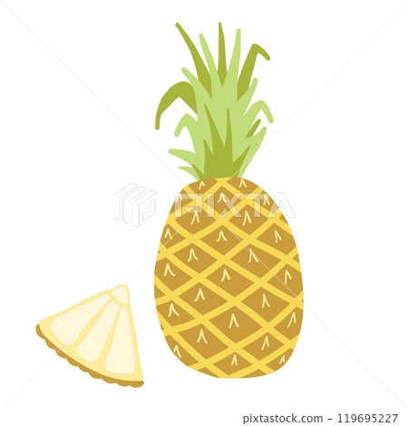 Digital illustration of a whole pineapple and slice on a white background, vibrant and tropical. Digital illustration of a whole pineapple and slice on a white background, vibrant and tropical. 119695227